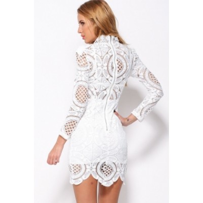 'Abigail' white lace dress with high neck and long sleeves